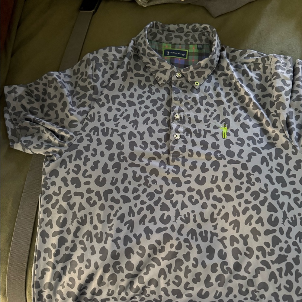 William Murray Golf Men's Grey Leopard Print Polo with Lime Logo